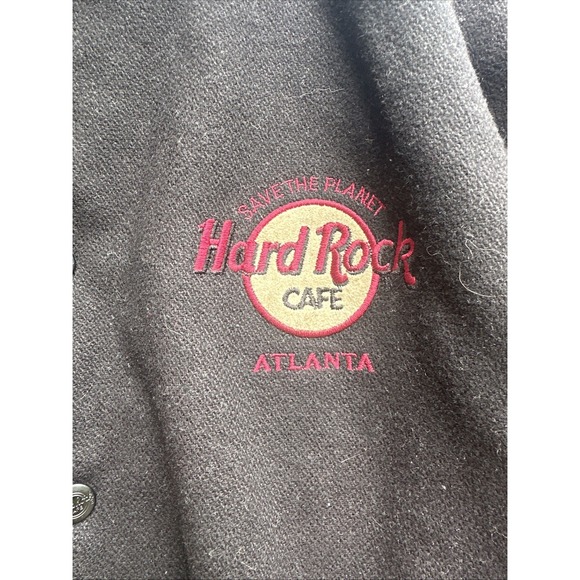 Hard Rock Cafe Atlanta Sze Med Leather Wool Jacket Blk Love Serve ALL 90's Retro - Picture 2 of 16